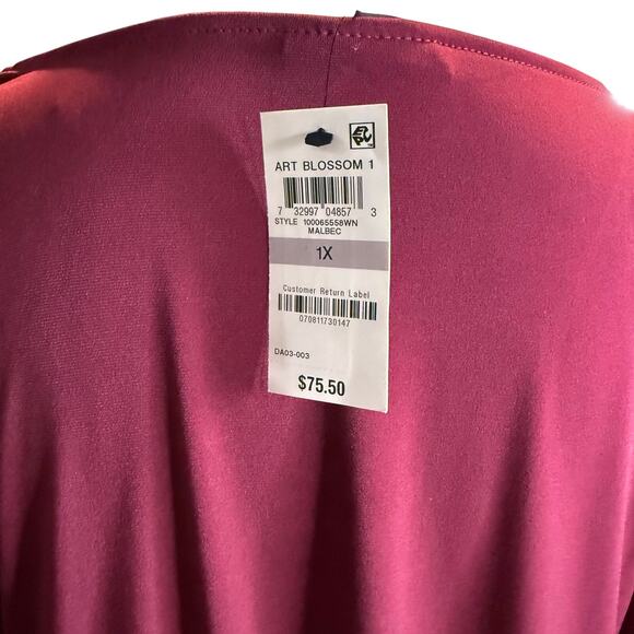 Alfani Burgundy Layered Chiffon Tunic Blouse, Plus Size 1X, NWT - Picture 5 of 7